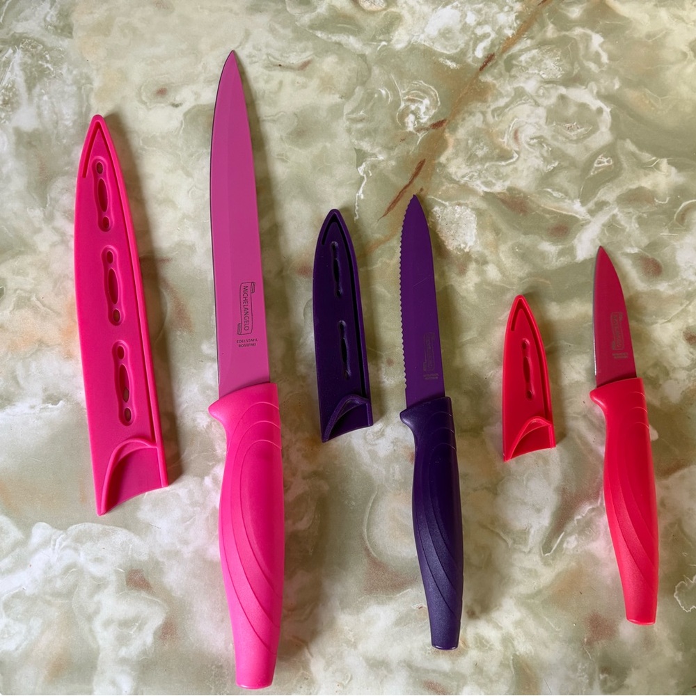 Michelangelo Pink and Purple Kitchen Knife Set